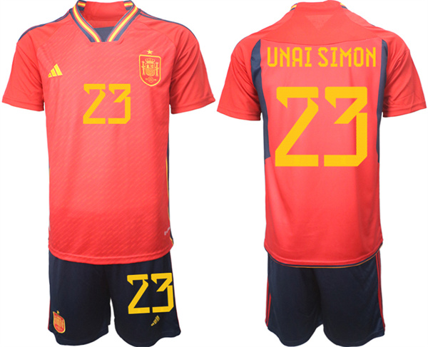 Men's Spain #23 Unai Simón Red Home Soccer Jersey Suit